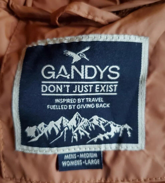 Gandys Explorer Puffer Jacket Coat Mens M Womens L Orange Grey Hooded Quilted