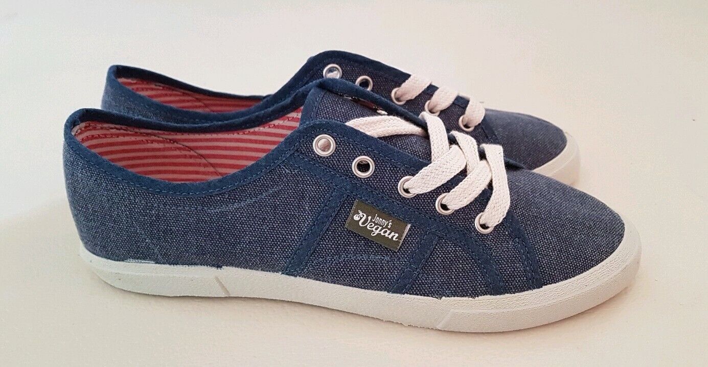JONNYS VEGAN SHOES Women UK 5.5 EU 39 Wakanda Blue Canvas New In Box