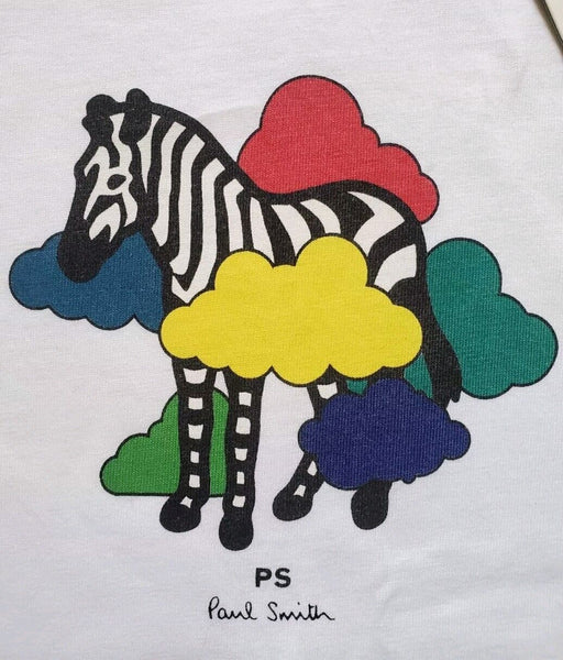 PAUL SMITH Tshirt T Shirt Womens XXL  Regular Fit White Cotton Zebra Dreaming