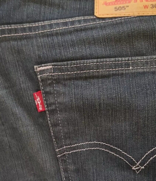 LEVIS 505 Jeans Mens W 36 L 32 Vintage Blue Stretch Denim Red Tab Regular Fit