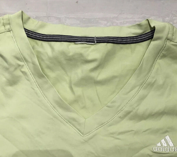 ADIDAS T Shirt Tshirt Top Womens M Sport Yellow Stretch  V Neck