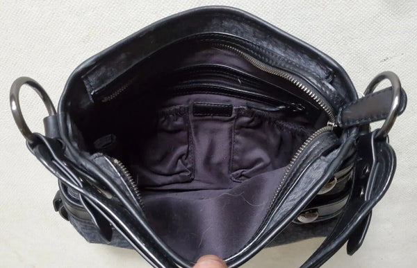 DKNY Handbag Jacquard Grey Black Leather Trim