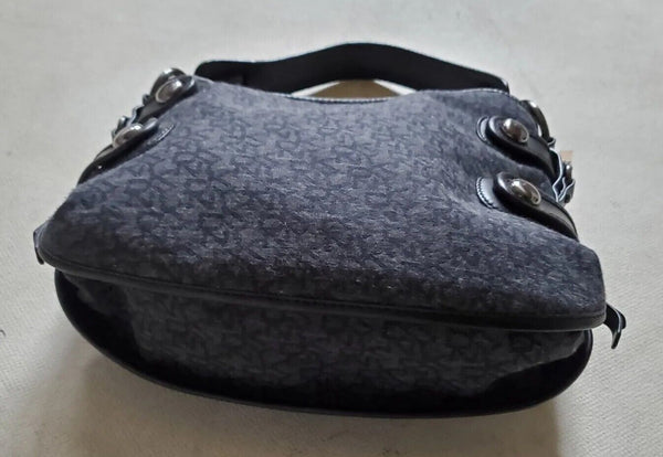 DKNY Handbag Jacquard Grey Black Leather Trim
