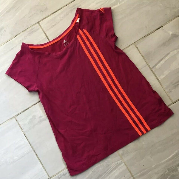 ADIDAS T Shirt Tshirt Womens XS Pink Stretch Triple Stripe In Orange