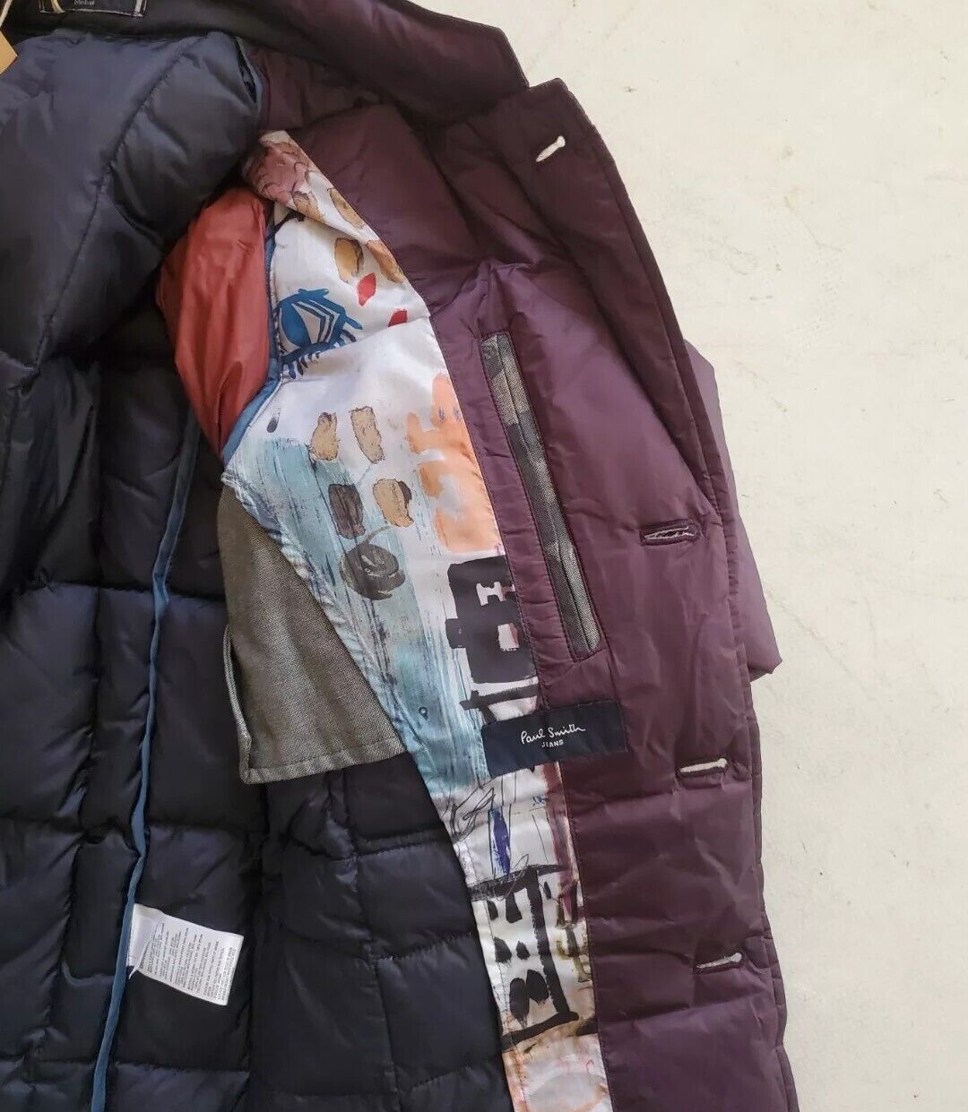 PAUL SMITH Puffer Jacket Blazer Cut Aubergine Purple Duck Down Mens M Slim Fit