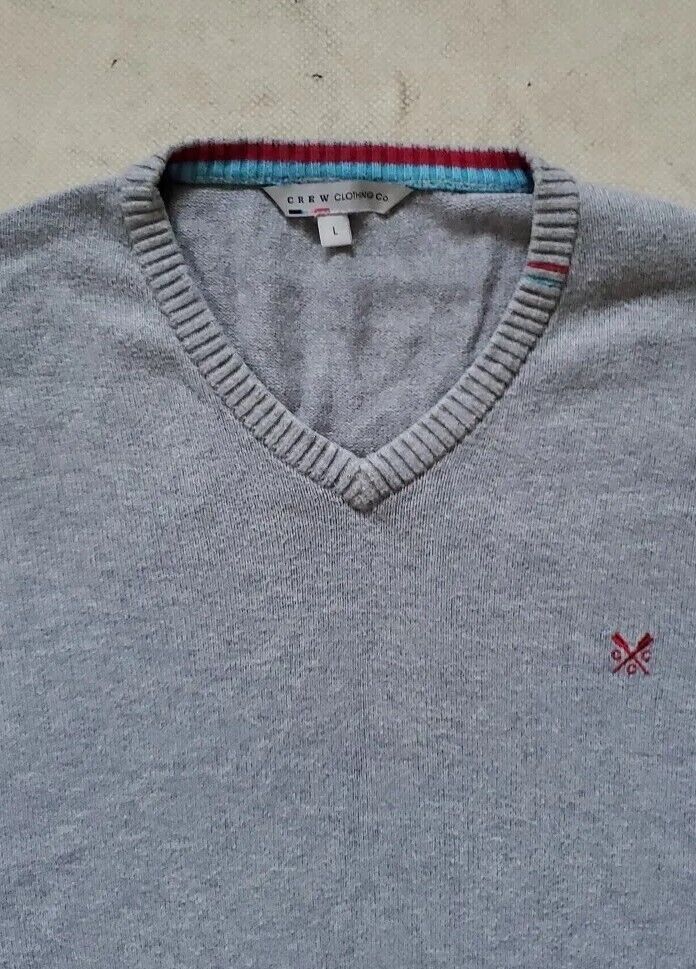 CREW CLOTHING Co Jumper Sweater Mens L Reg Fit Pale Grey Cashmere Blend V Neck