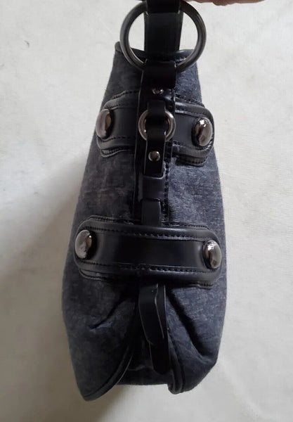 DKNY Handbag Jacquard Grey Black Leather Trim