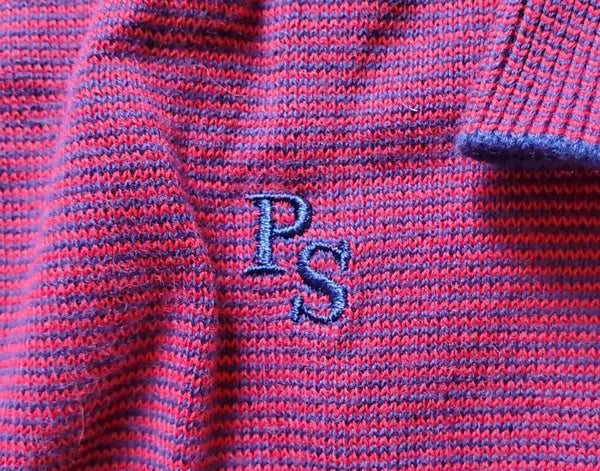 PAUL SMITH Jumper Sweater Mens M Red Cotton Blue Burgundy Stripes Crew Neck
