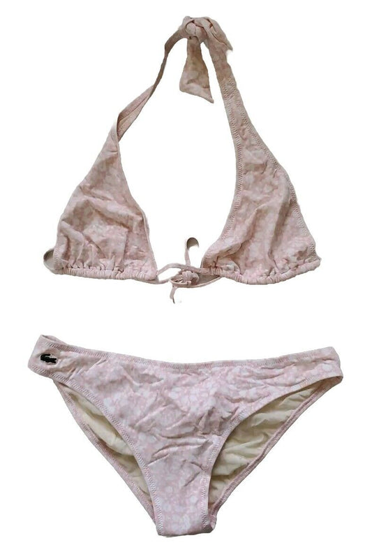 LACOSTE Bikini Swimsuit 2 Piece Halter Neck Size M Pink Floral New With Pouch
