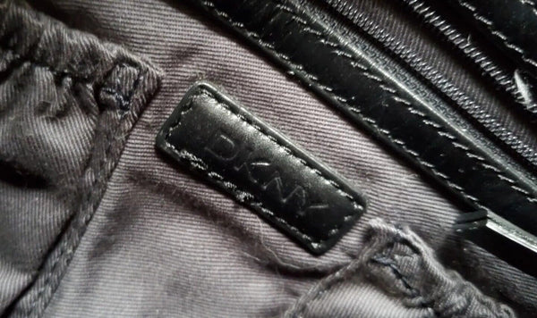 DKNY Handbag Jacquard Grey Black Leather Trim