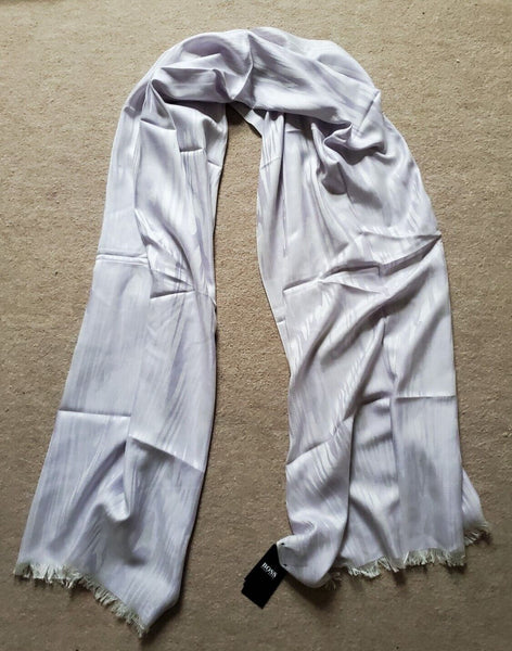 HUGO BOSS Womens Pashmina Scarf Shawl Cashmere Wool White Lilac Rrp £189