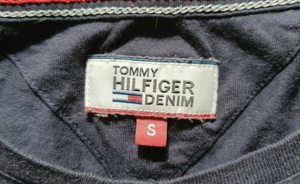 Vintage Y2K Tommy Hilfiger Cropped T Shirt Womens S Big Flag Navy Cotton Blend