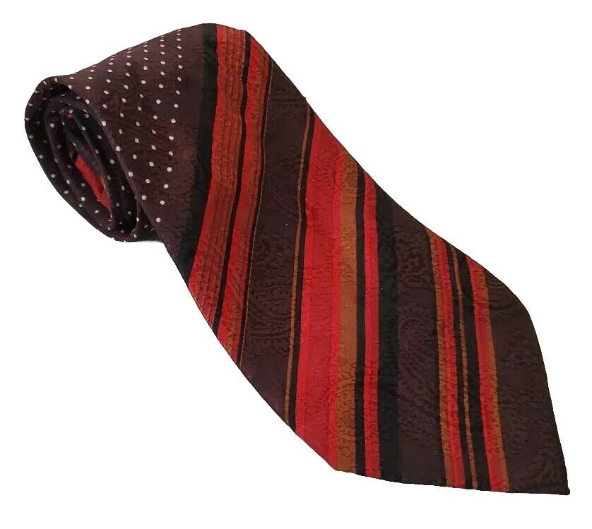 Vintage YSL Tie Yves Saint Laurent Contrast Red Stripes Polkadot Weave Silk 90s