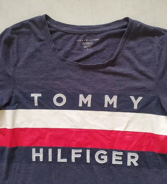 TOMMY HILFIGER T Shirt Tshirt Womens M Relaxed Navy Blue Big Flag Vintage Y2K
