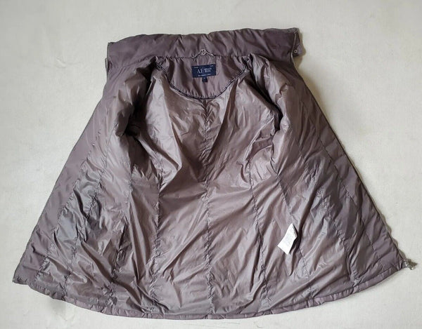 Armani Puffer Jacket Coat Womens UK 12 EU 44 Taupe Quilted Removable Hood