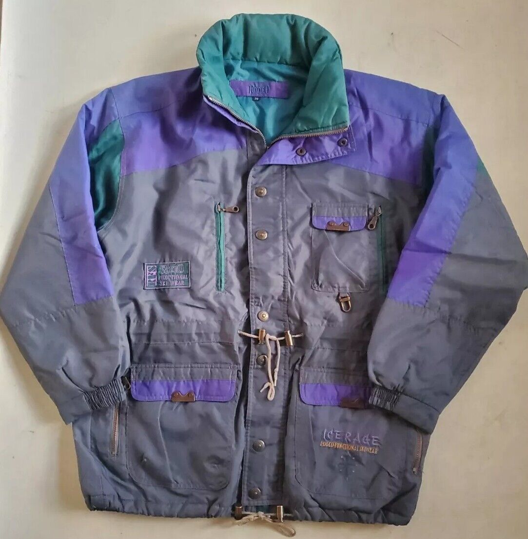 Vintage Ski Snowboard Suit Mens L Jacket and Salopettes Ice Rage 1980s Rodeo