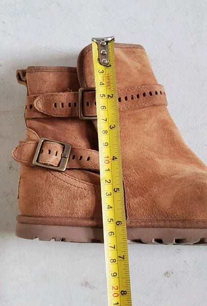 Ugg Biker Boots Womens UK 4 Eu 37 Tan Suede Buckle Closure and Detail