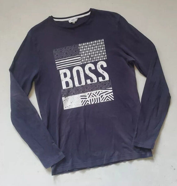HUGO BOSS Boys Tshirt T Shirt Long Sleeve Age 16 Navy Blue Big Logo