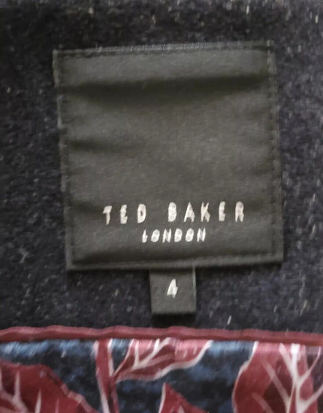 Ted Baker Trench Coat Jacket Mens M TB Size 4 Charcoal Grey Wool Blend