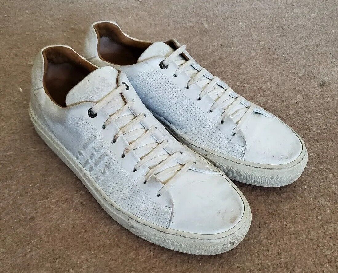 HUGO BOSS Mirage Trainers Mens UK 10 EU 44 White Leather Made In Italy