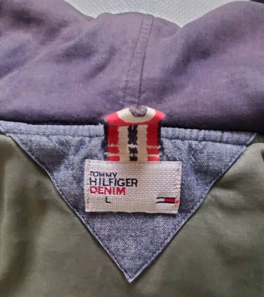 Vintage Tommy Hilfiger Jacket Y2K Mens L Padded Baseball Varsity Puffer Green