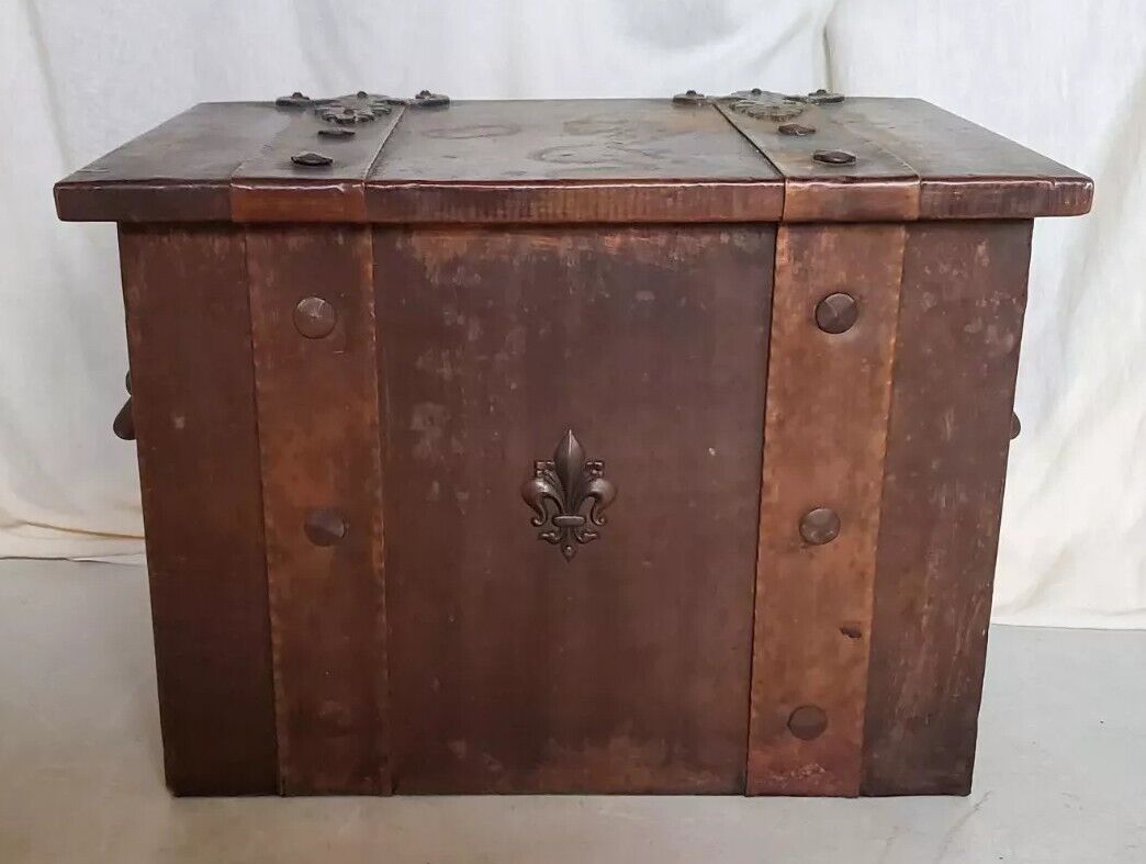 Antique Vintage Trunk Chest Copper Over Wood Mid Size Bespoke UK 1830's