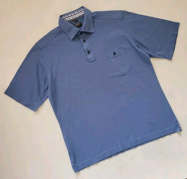 ETERNA Polo Shirt Mens M Comfort Fit Azure Blue Cotton Gingham Trim Worn Once