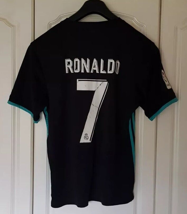 Ronaldo 7 Real Madrid 2017 18 Away  Shirt Mens L Black Champions Gold Patch