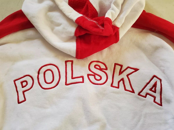 Vintage Y2K Polska Polish Hoodie - Coat of Arms Eagle Mens S White Red