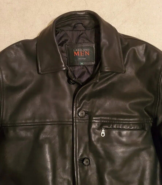 LAKELAND Leather Field Jacket Coat Mens M Black Heavyweight Quilted Lining
