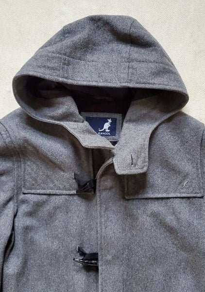 KANGOL Duffle Coat Jacket Mens S Slate Grey Wool Vgc