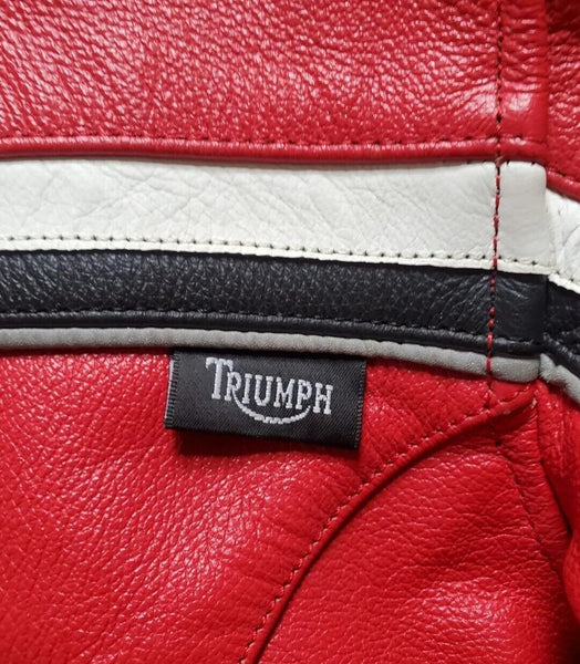 Triumph Leather Biker Jacket Mens S Cafe Racer Red Black White RRP £425