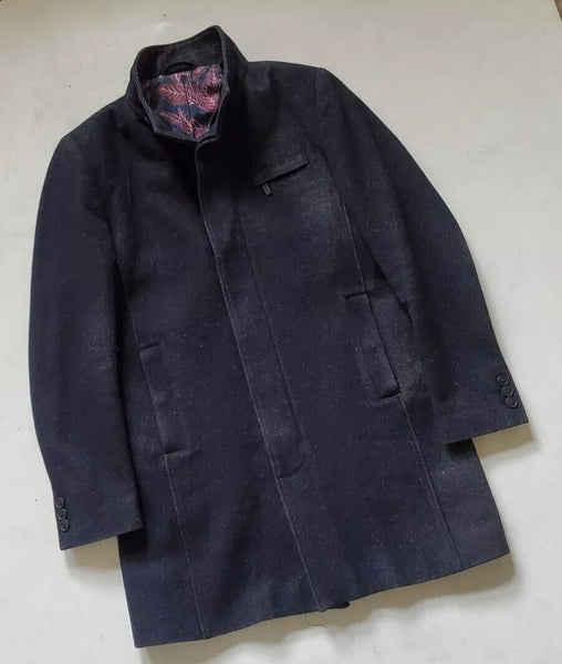 Ted Baker Trench Coat Jacket Mens M TB Size 4 Charcoal Grey Wool Blend