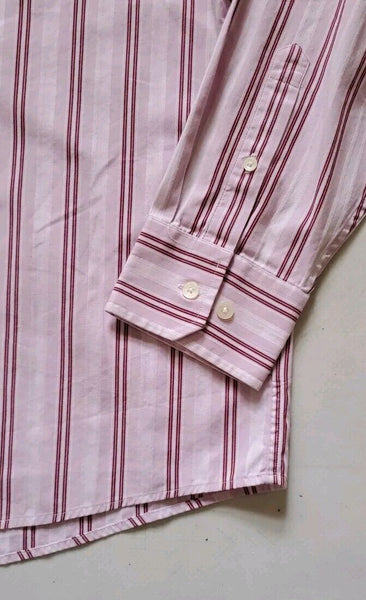 Vintage 80's CALVIN KLEIN Shirt Mens L Pink Striped Cotton Made In Hong Kong