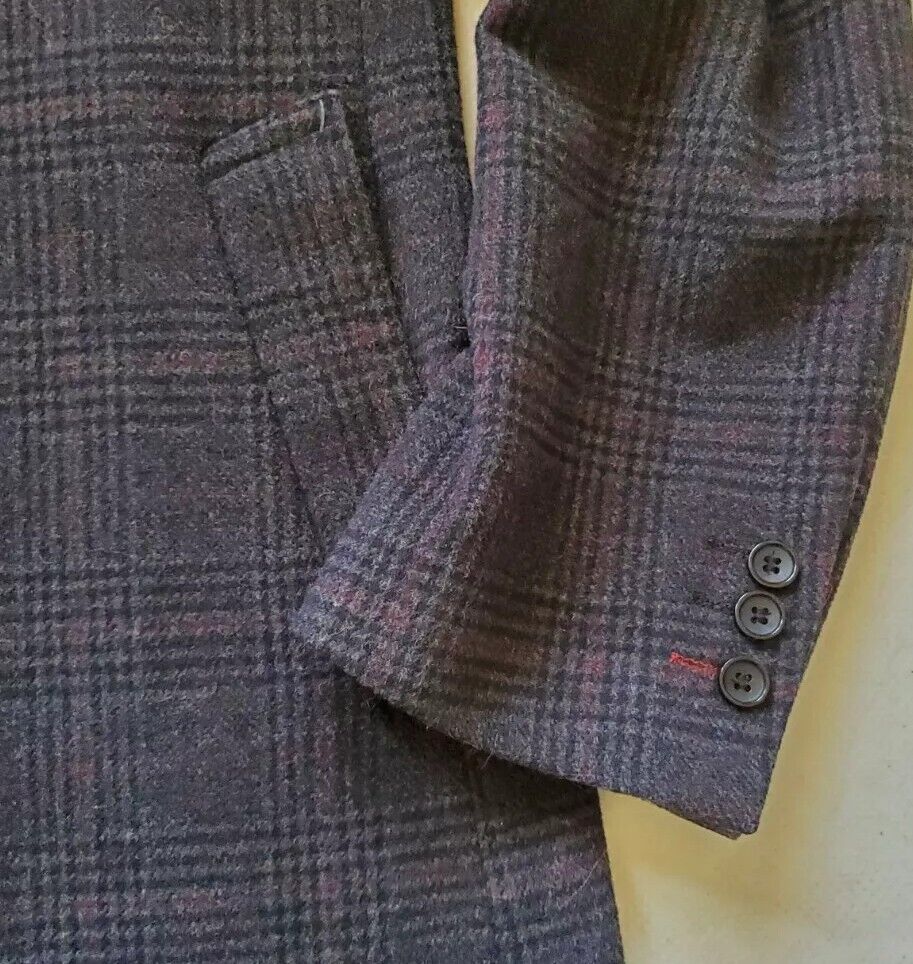 HOLLAND ESQUIRE Coat Overcoat Mens M Cashmere Wool Grey Windowpane Check £690
