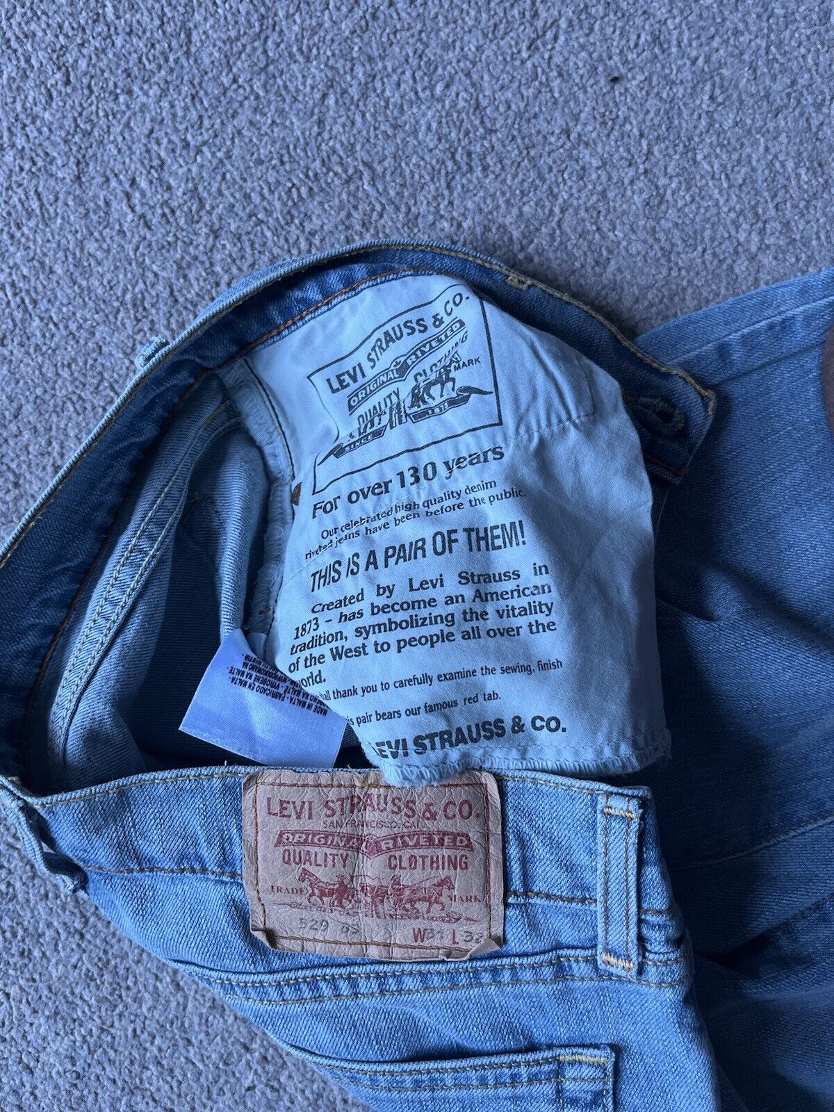 LEVIS 529 JEANS Mens W 31 L 34 vintage blue denim red tab regular fit A110