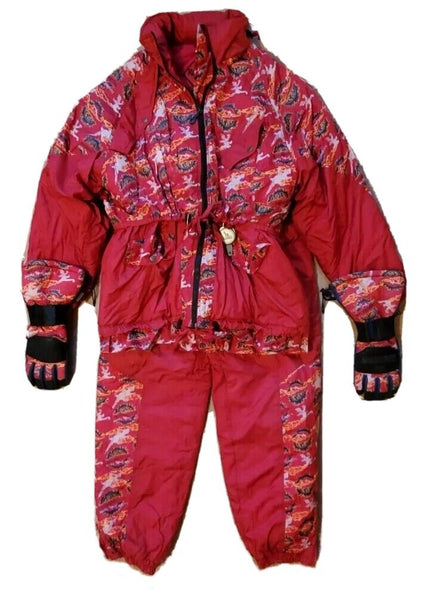 Vintage Rodeo Ski Suit Womens L Jacket Salopettes Gloves Pink Mint Condition