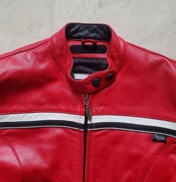 Triumph Leather Biker Jacket Mens S Cafe Racer Red Black White RRP £425