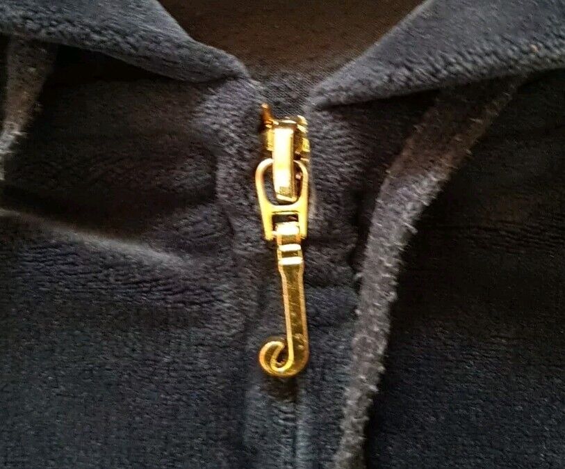 Juicy Couture Hoodie Jacket Y2K Womens 3XL Navy Blue Velour Gold Zip Vintage