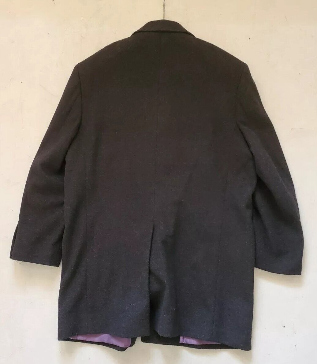 Vintage Greenwoods Overcoat Long Coat Mens XL Charcoal Grey Cashmere Wool