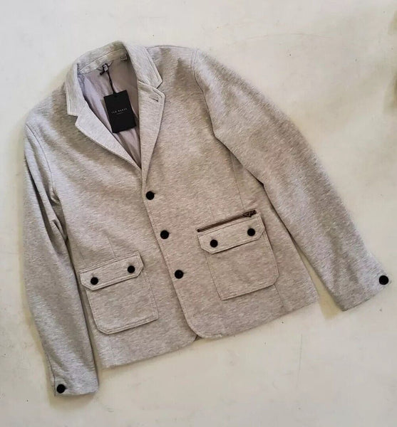 TED BAKER Jersey Jacket Coat Mens XL Chilout Light Grey Cotton Blend