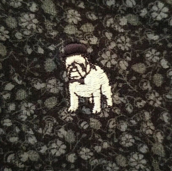 THE SPITALFIELDS POLO SHIRT Mens S Regular Floral Navy Blue Cotton Bulldog Logo