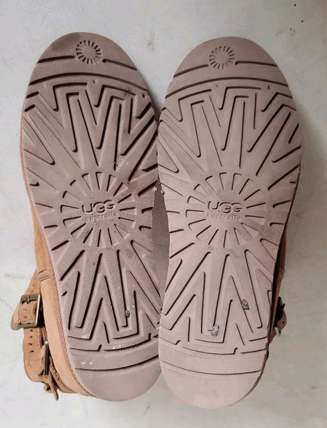 Ugg Biker Boots Womens UK 4 Eu 37 Tan Suede Buckle Closure and Detail