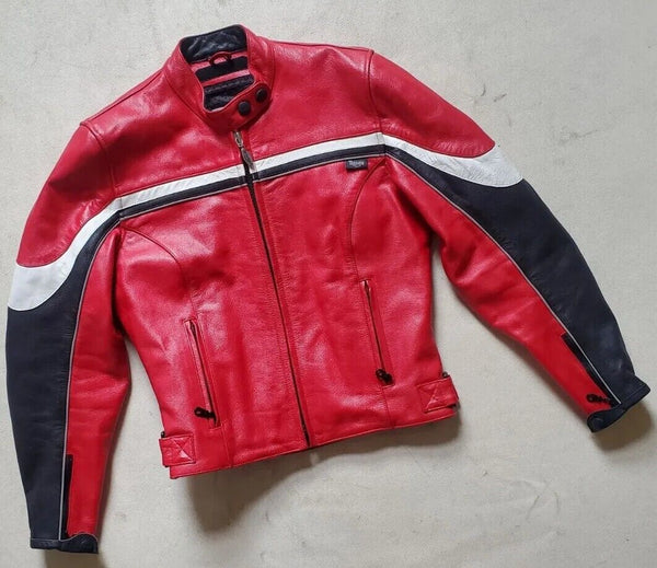 Triumph Leather Biker Jacket Mens S Cafe Racer Red Black White RRP £425