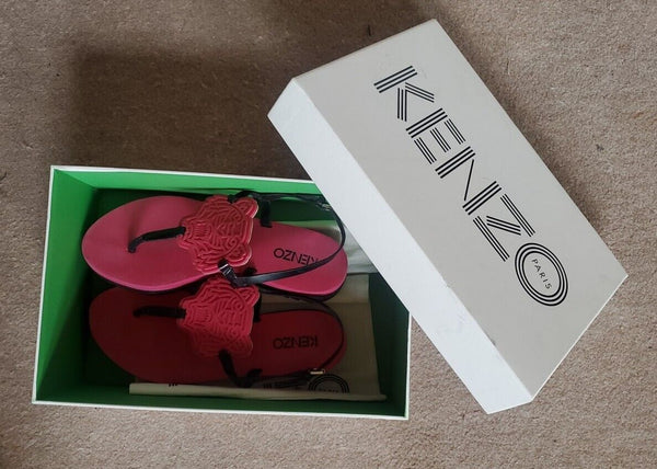 KENZO Sandals Strappy Tiger Womens Uk 4 Eu 36 Pink Boxed Worn Once Rrp £140