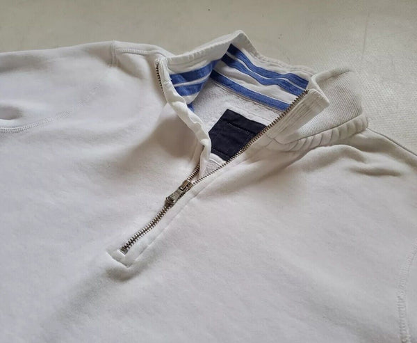 Crew Clothing Co Sweatshirt Jumper Mens M Quarter Zip White Blue Jersey