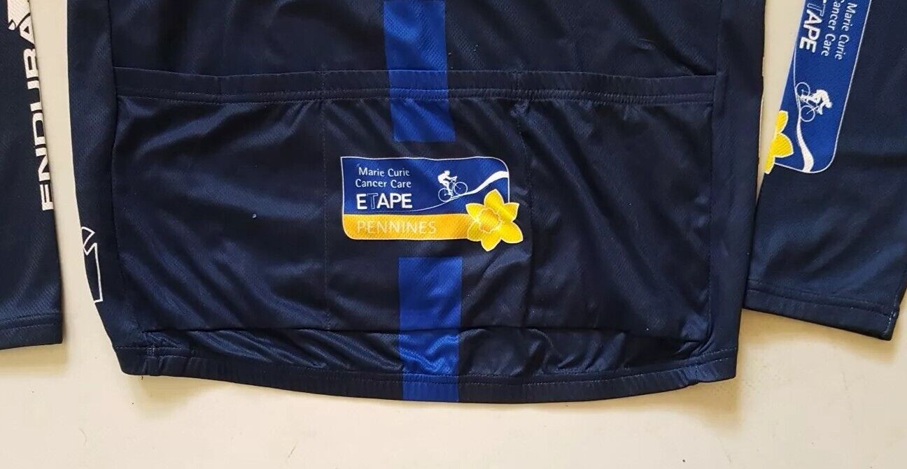 ENDURA Cycling Jersey Shirt Mens M  Marie Curie Pennine Run Blue Yellow Daffodil