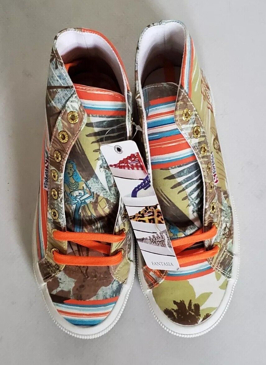SUPERGA Hi Top Trainers Canvas Womens Uk 5.5 Eu 39 Hawaii Green Orange Rrp £140