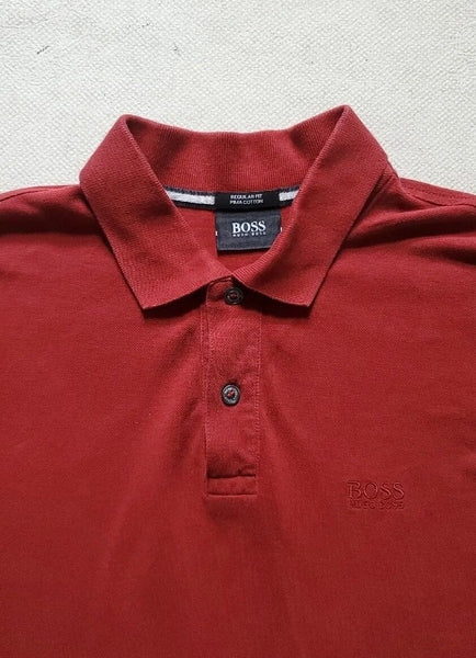HUGO BOSS Polo Shirt Red Mens S Big Logo