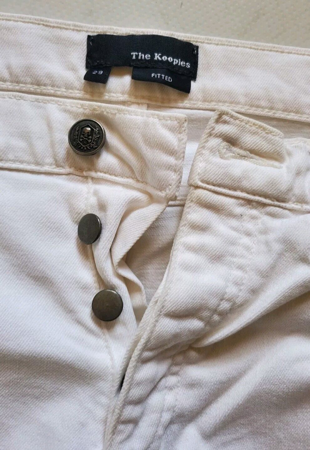 THE KOOPLES Jeans Womens W 29 L 30 Fitted White Stretch Denim Skull Detail